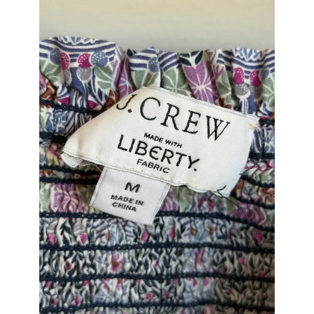 J. Crew Liberty Club Nouveau Fabric Smocked Square Neck Blouse Top Purple Blue M - Picture 5 of 8